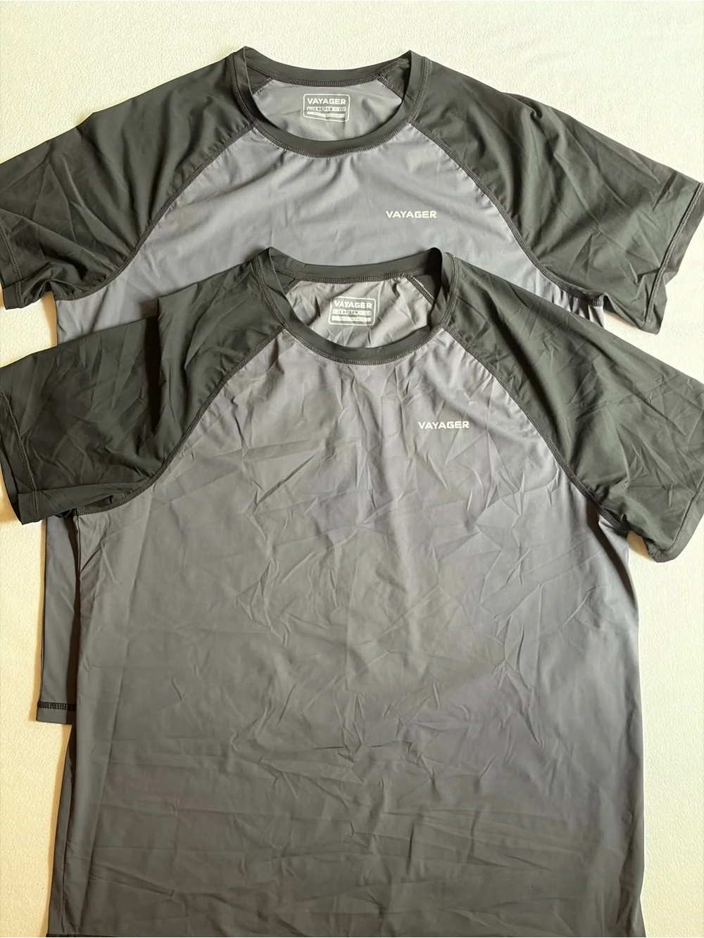 Rash Guard Swim Shirts 2 Pack Vayager Men’s XL Gray Black UPF Short Sleeve - Picture 1 of 4